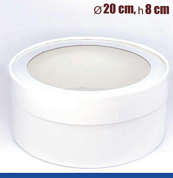 Коробка для выпечки круглая (шайба) 20•8 см Белая (окно, крышка+дно)