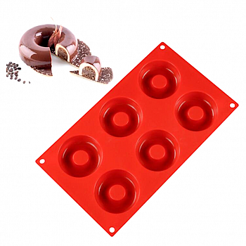 Силиконовая форма Пончик (Донат) диам 75/80 мм 6 фигур