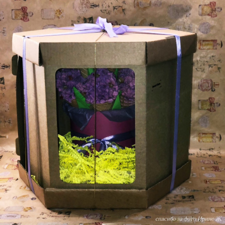 Коробка с окошками 24•24•24 см КРАФТ (Шесть граней, мгк, 3 части)