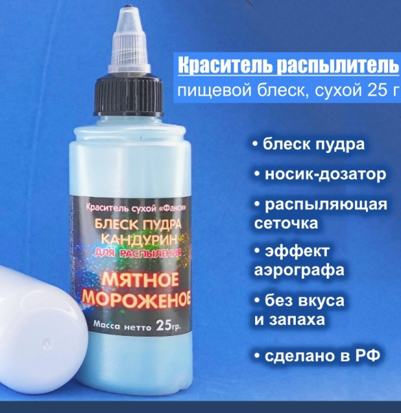 Пищевой краситель распылитель 25 г сухой Блеск-Пудра МЯТНОЕ Мороженое