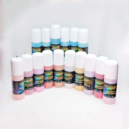 Пищевой краситель распылитель сухой 25 г•16 шт БЛЕСК-ПУДРА | Набор 16 цветов